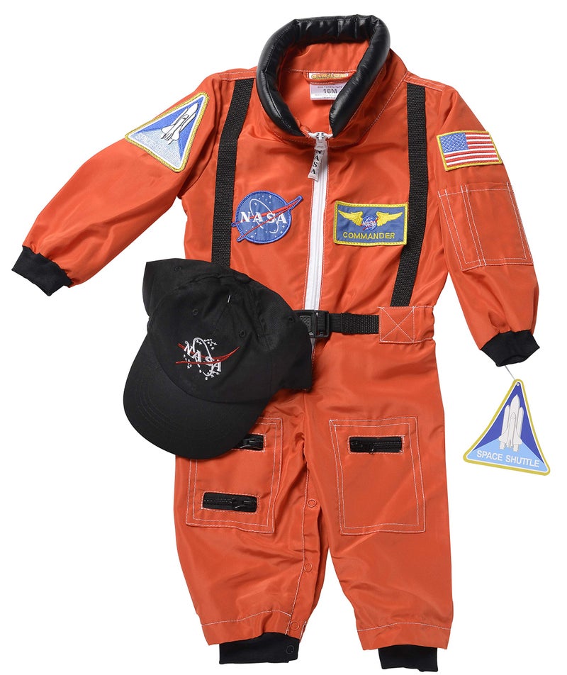 Aeromax Jr. Astronaut Suit with Embroidered Cap and NASA patches, ORANGE, Size 12/14 - Image 3